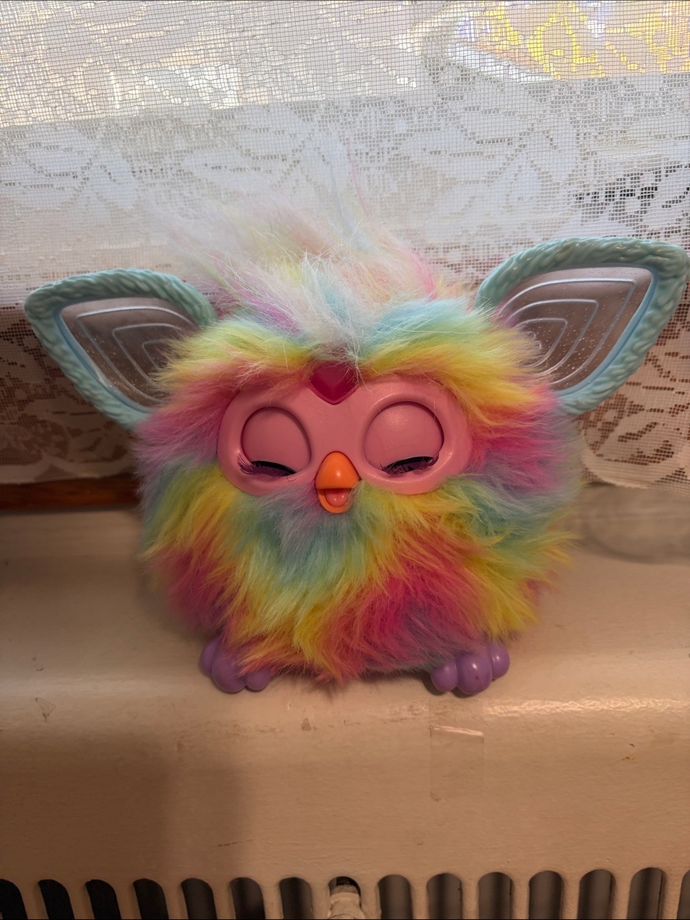Furby-Style Pastel Rainbow Plush Small Pet Toy - Multicolor